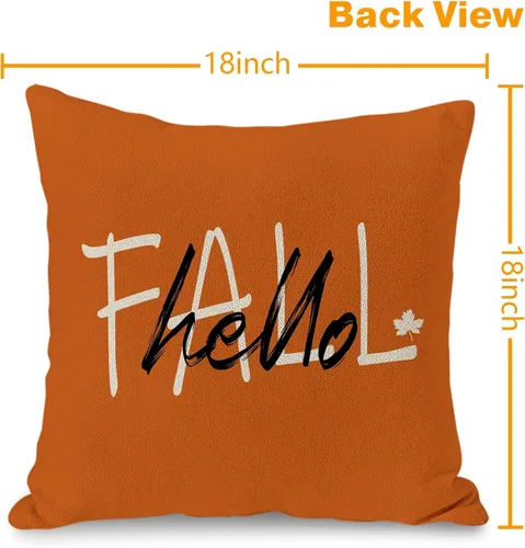 Miniatura 7 de JOOCAR Juego de 2 fundas de almohada de otoño, con texto en inglés «Hello Pumpkin», «Hello Fall», fundas decorativas de lino para sofá, decoración