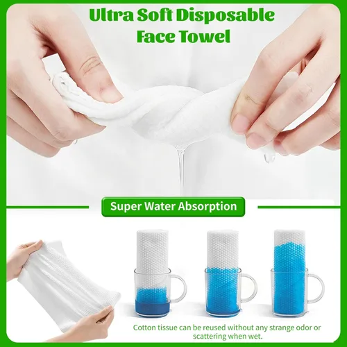 Miniatura 8 de Toallas faciales desechables, 100 unidades, toallas faciales biodegradables para piel sensible, paño facial ultra suave y grueso, toallitas secas