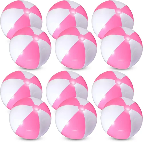 12 bolas inflables de PVC de 16 pulgadas, bolas inflables de piscina para piscina, verano, temática hawaiana tropical, recuerdos de fiesta, Rosa