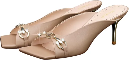 Miniatura 6 de MSONLYDN Sandalias sin correa para mujer, tacones con puntera cuadrada, tacones de cuero, elegantes de 2.56 pulgadas
