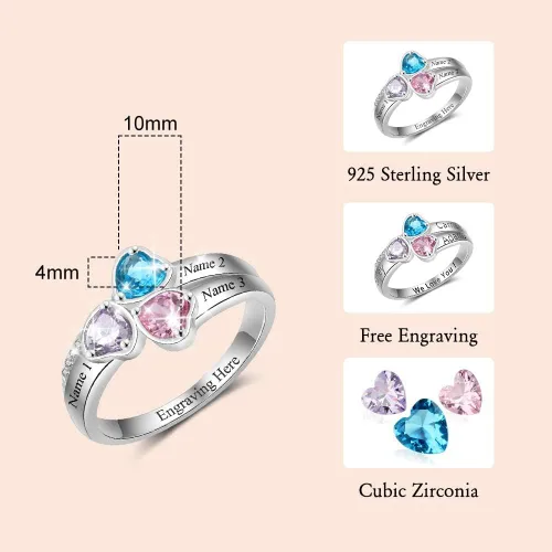 Miniatura 4 de Anillos de piedra natal personalizados para mujer, regalos personalizados para el día de la madre, anillos de promesa para madre e hija o mejor
