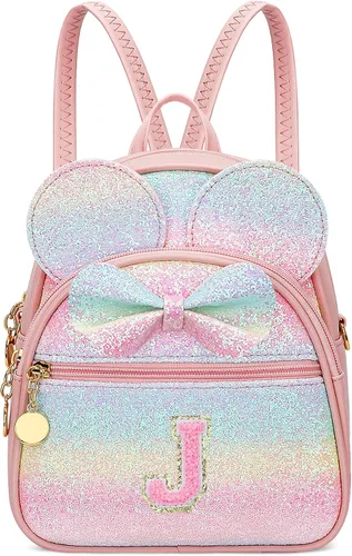 Miniatura 16 de KKXIU Mochilas Mini con Moño Inicial para Niñas y Mujeres, Linda Mochila Pequeña con Asa de Bolso, Regalos Personalizados para Niños, Arcoíris