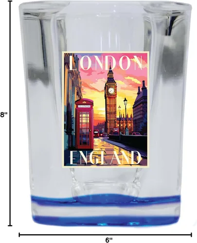 Miniatura 3 de London England Design B Souvenir - Vaso de chupito cuadrado de 2.5 onzas, base azul, paquete de 2