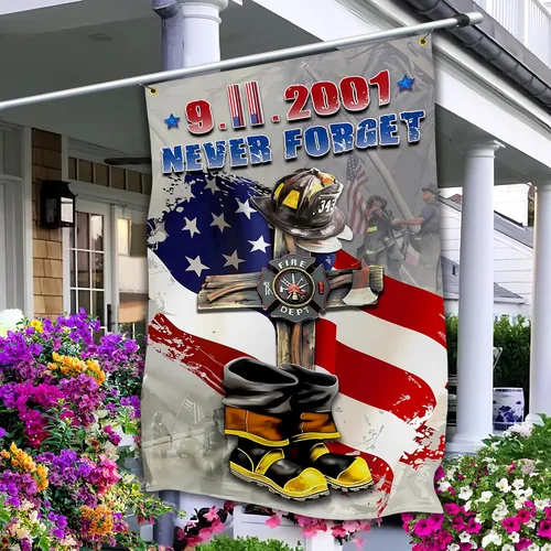 Miniatura 9 de Bandera de jardín 911 Never Forget de 12 x 18 pulgadas con texto en inglés "American We Remember 9/11", bandera de jardín del Día del Patriota
