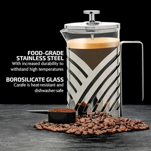 Miniatura 2 de OVENTE Cafetera de prensa francesa de 27 onzas con vidrio de borosilicato resistente al calor, diseño de acero inoxidable y sistema de filtro de 4