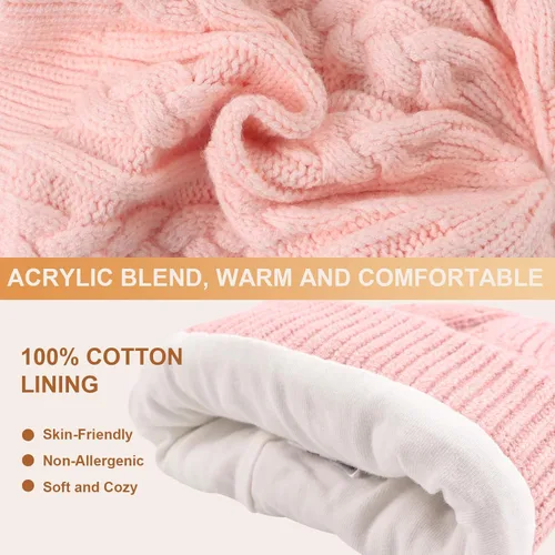 Miniatura 5 de Gorro de punto cálido de invierno para niñas con forro de algodón para bebés y niñas