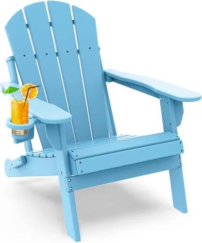 GREENVINES Silla Plegable Adirondack | Plástico HDPE | Sillas para Fogata | Todo Tiempo | Portavasos | Ártico | para Terraza Patio Trasero Patio