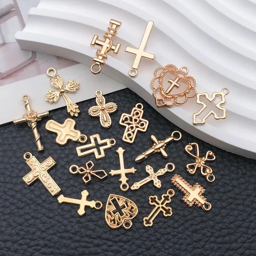 Miniatura 3 de WOCRAFT 60 piezas de dijes de pulsera de cruz dorada KC para juegos de fabricación de joyas, collares, pulseras, llaveros, kit de suministros de KC