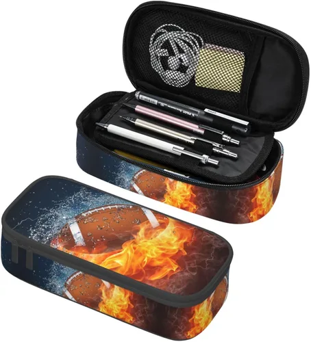 Miniatura 20 de Estuche de lápices con textura de pelota de fútbol americano, bolsa de almacenamiento de gran capacidad, bolsas de papelería con cremallera, soporte