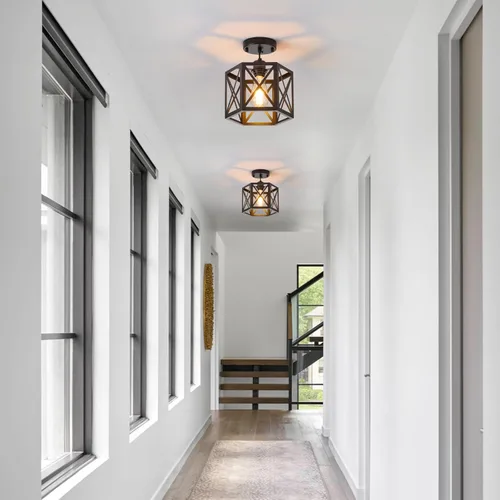 Miniatura 4 de XSDeTu Paquete de 2 Luces Colgantes de Estilo Rústico, Lámpara Colgante Negra Moderna con Jaula Hexagonal, Luces de Techo de Metal Industrial, Negro