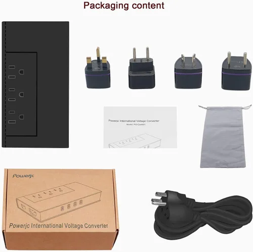 Miniatura 7 de Adaptador de corriente reductor de viaje convertidor de voltaje de 220 V a 110 V 1500 W con 4 puertos USB inteligente de carga para secador de pelo