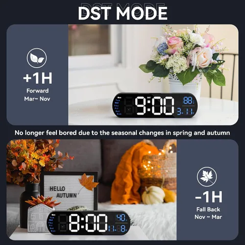 Miniatura 5 de Relojes de pared grandes de 13.7 pulgadas, reloj de pared de cocina con control remoto, luz nocturna RGB, atenuación automática de brillo, doble