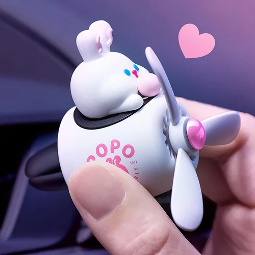 Miniatura 8 de Ambientador de aire para coche, lindo conejo de dibujos animados, piloto, difusor de coche, hélice giratoria, ventilador de salida de aire White