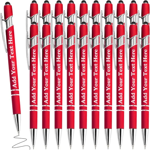 Miniatura 22 de Bolígrafos personalizados a granel grabados personalizados con punta de lápiz capacitivo, bolígrafos personalizados de tinta negra, regalos