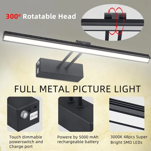 Miniatura 3 de Luz para Cuadros, Luces de Arte a Batería para Pared, Luz Inalámbrica con Control Remoto para Pinturas con Temporizador y Regulable, Iluminación