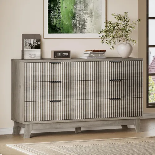 Miniatura 18 de BORNOON Cómoda alta de 46" para dormitorio, cómoda de 6 cajones acanalados, cómoda moderna de madera con almacenamiento profundo, correderas
