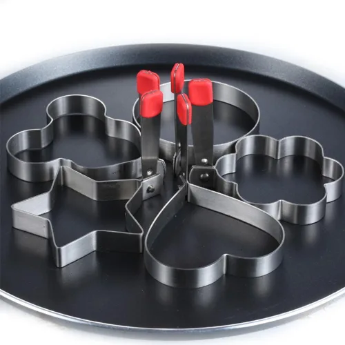 Miniatura 5 de Moldes para anillos de huevo para cocinar, 5 unidades, anillos de acero inoxidable, anillos de cocción de huevos para hornear, corazón, flor