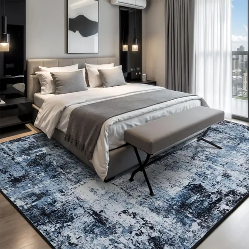 Miniatura 2 de Rugflix Alfombras de área de 8 x 10 pies para sala de estar, alfombra grande lavable, resistente a las manchas, pelo bajo, alfombra oscura moderna