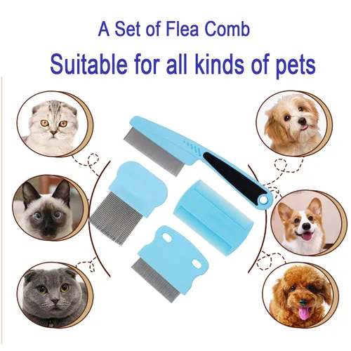Miniatura 3 de Peine antipulgas 4 piezas verde jade con dientes de alta resistencia para eliminar manchas de lágrimas para mascotas, juego de aseo para perros