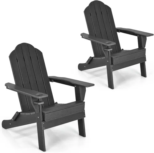 Miniatura 20 de Giantex Adirondack - Silla plegable para exteriores, silla de patio resistente a la intemperie de HDPE con soporte integrado para tazas, silla