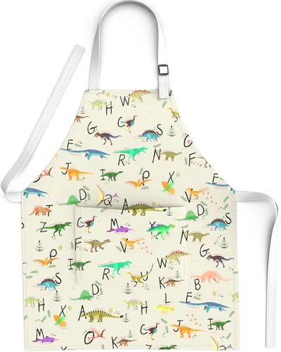 Kids Aprons for Girls and Boys, Toddler Apron with Pocket for Painting, Cooking, Baking, Gardening and Crafts alfabeto dinosaurio