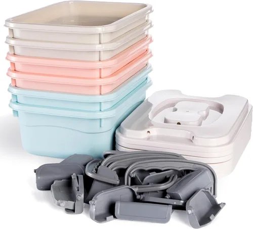 Miniatura 5 de Elsjoy Juego de 6 cubos pequeños de plástico con tapa y asa, caja de almacenamiento de plástico de 2.1 cuartos de galón, contenedor