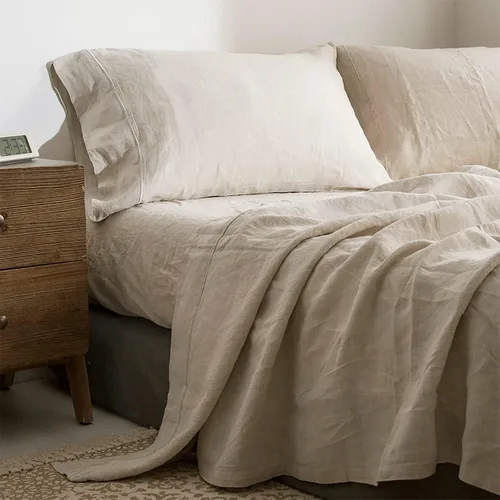 Miniatura 11 de Simple&Opulence Juego de sábanas 100% de lino, 4 piezas de lino francés natural (1 sábana encimera, 1 sábana bajera, 2 fundas de almohada), ropa