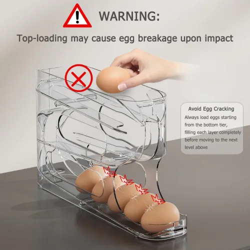 Miniatura 5 de Sotfamily Soporte transparente para huevos para refrigerador, dispensador automático de huevos para huevos, 18 unidades, diseño FIFO, rodillo