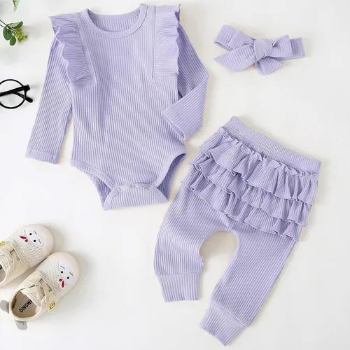 Miniatura 2 de Conjunto de mameluco y pantalón de manga larga para niña de 3 piezas
