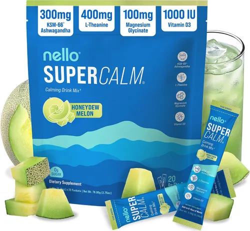 Miniatura 22 de Nello Supercalm - Mezcla de bebida en polvo, reductor de cortisol y ayuda para dormir, L Teanina, Ashwagandha Ksm-66, Magnesio Glicinato, Vitamina