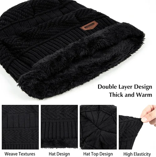 Miniatura 51 de Loritta Gorro de invierno cálido de punto grueso y holgado para hombre