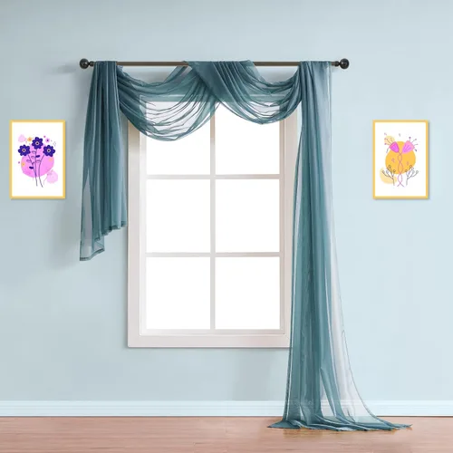 Warm Home Designs Bufanda transparente de 24 pies de largo color azul polvoriento. Estas bufandas de cenefa de longitud XXL de 54 x 288 pulgadas de