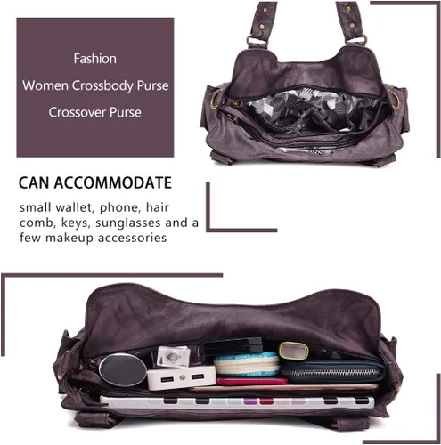 Miniatura 80 de Angel Barcelo - Bolsa de hombro amplia para mujer, diseño Hobo, cuero lavado
