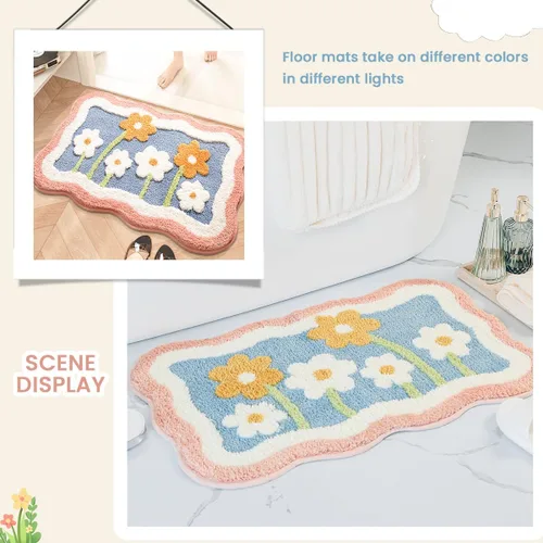 Miniatura 7 de Alfombra de Baño con Flores Simplicity Antideslizante, Alfombra de Baño Extra Absorbente y Suave de Microfibra, Alfombra de Baño Lavable a Máquina