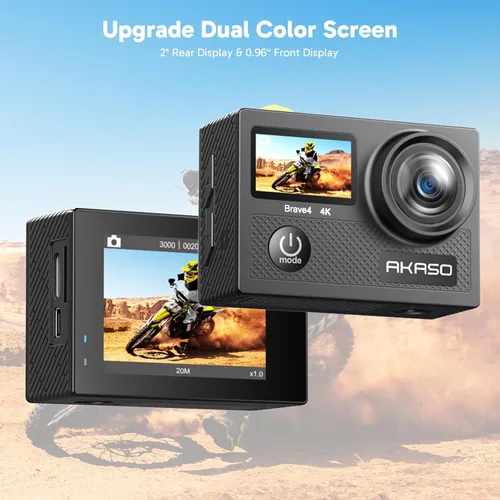 Miniatura 3 de AKASO Brave 4 Cámara de acción 4K 30fps con tarjeta MicroSD U3 de 128 GB y trípode Selfie Stick de 23.6 in
