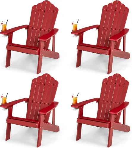 Miniatura 14 de Giantex Silla Adirondack para exteriores, sillas de patio de gran tamaño con portavasos oculto, veta de madera realista, capacidad de peso de 380