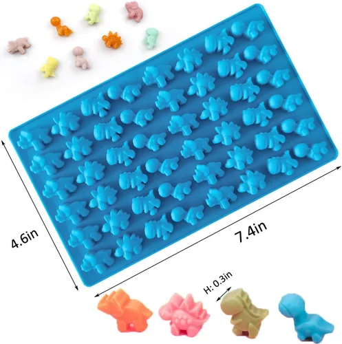 Miniatura 6 de LeLehome Juego de 5 moldes de silicona para gomitas, osos, dinosaurios, animales, donas, 261 cavidades con 2 goteros, antiadherentes, sin BPA