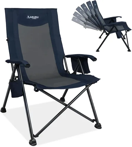 Miniatura 15 de Silla de camping reclinable para adultos, resistente, sillas reclinables plegables con respaldo alto ajustable de 6 posiciones, sillas de patio