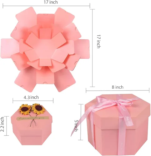 Miniatura 2 de RECUTMS Caja de regalo sorpresa de día de la madre, set de bricolaje para álbum de fotos hecho a mano, caja de regalo con 6 caras, libro de Rosa