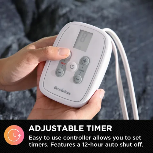 Miniatura 5 de Brookstone Manta eléctrica de felpa con 10 ajustes de calor, temporizador ajustable, apta para secadora, manta tamaño King, color carbón