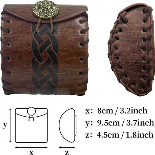 Miniatura 6 de HiiFeuer Mini bolso medieval de piel sintética, bolsa para cinturón renacentista portátil, monedero nórdico, bolsa de dados para LARP Ren Faire