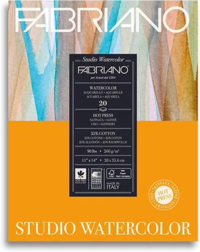 Fabriano Bloc de acuarela de estudio, prensa caliente, 11 x 14 pulgadas, 90 libras, 20 hojas 2-Blanco