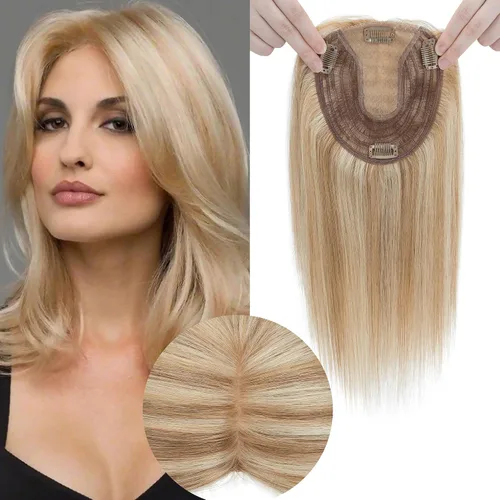 Miniatura 13 de SEGO SEGOHAIR - Toppers de cabello humano real para mujer, sin flequillo, más grande de 5.1 x 5.9 in, base de seda, densidad del 150 %, extensiones