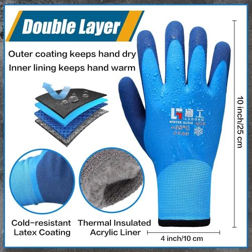 Miniatura 2 de Guantes de trabajo de invierno impermeables para hombre Guantes térmicos aislados Guantes cálidos de congelador para trabajo en clima frío