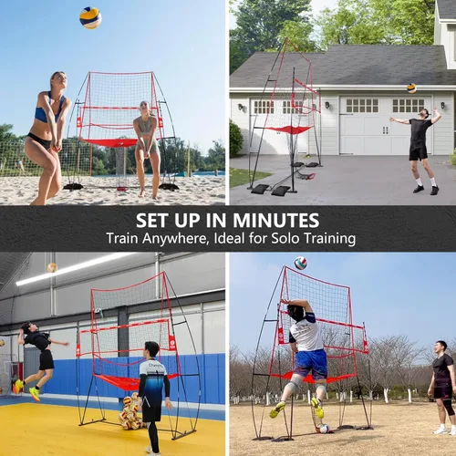 Miniatura 6 de 2-in-1 Volleyball Practice Net Station with Patented 5-Height (6'6'' to 8'), Heavy Duty Training System for Hitting Spiking Serving, Backyard Indoor