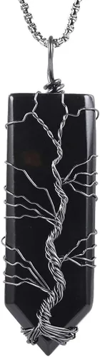 Nupuyai Collar con colgante de árbol de la vida para mujeres y hombres, joyería de amuleto de punto de cristal envuelto en alambre para curación,