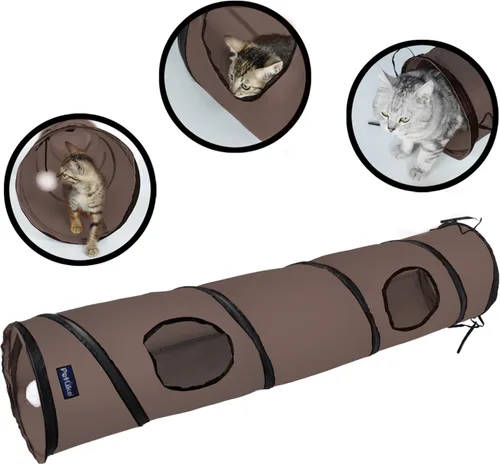 Miniatura 11 de PetLike Túnel para gatos (con juguete interactivo para gatos y juguete de hierba gatera) para gatos de interior, tubo plegable para mascotas, gris