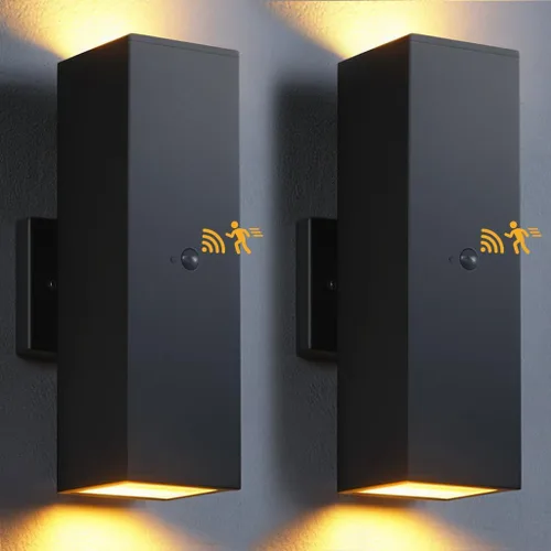 Miniatura 10 de SHIMR Luces de pared para exteriores modernas al atardecer al amanecer, aplique exterior cuadrado negro mate con bombillas incluidas, iluminación