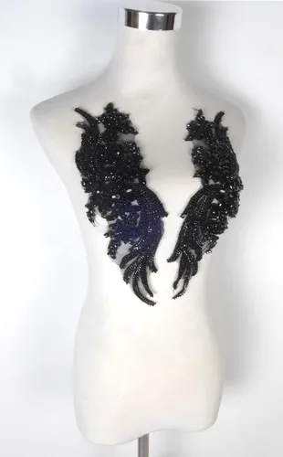 Miniatura 7 de 1 par de diamantes de imitación hechos a mano con cuentas para bricolaje, apliques de ropa, 14.5 x 4.9 pulgadas, decoración de vestido de novia