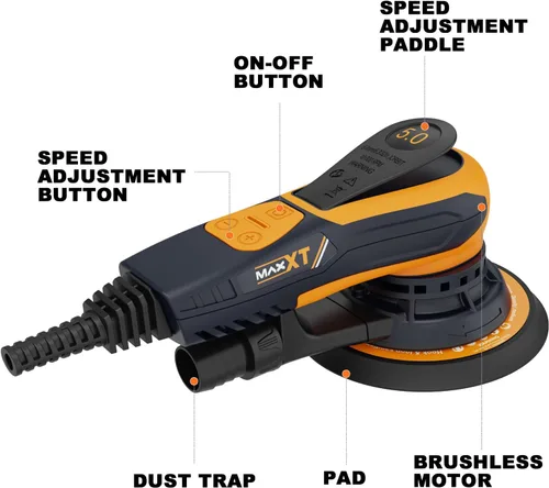 Miniatura 2 de MAXXT Lijadora orbital aleatoria eléctrica de 5 mm, lijadora de palma con motor sin escobillas, almohadillas de lijado de 5 y 6 pulgadas, vacío